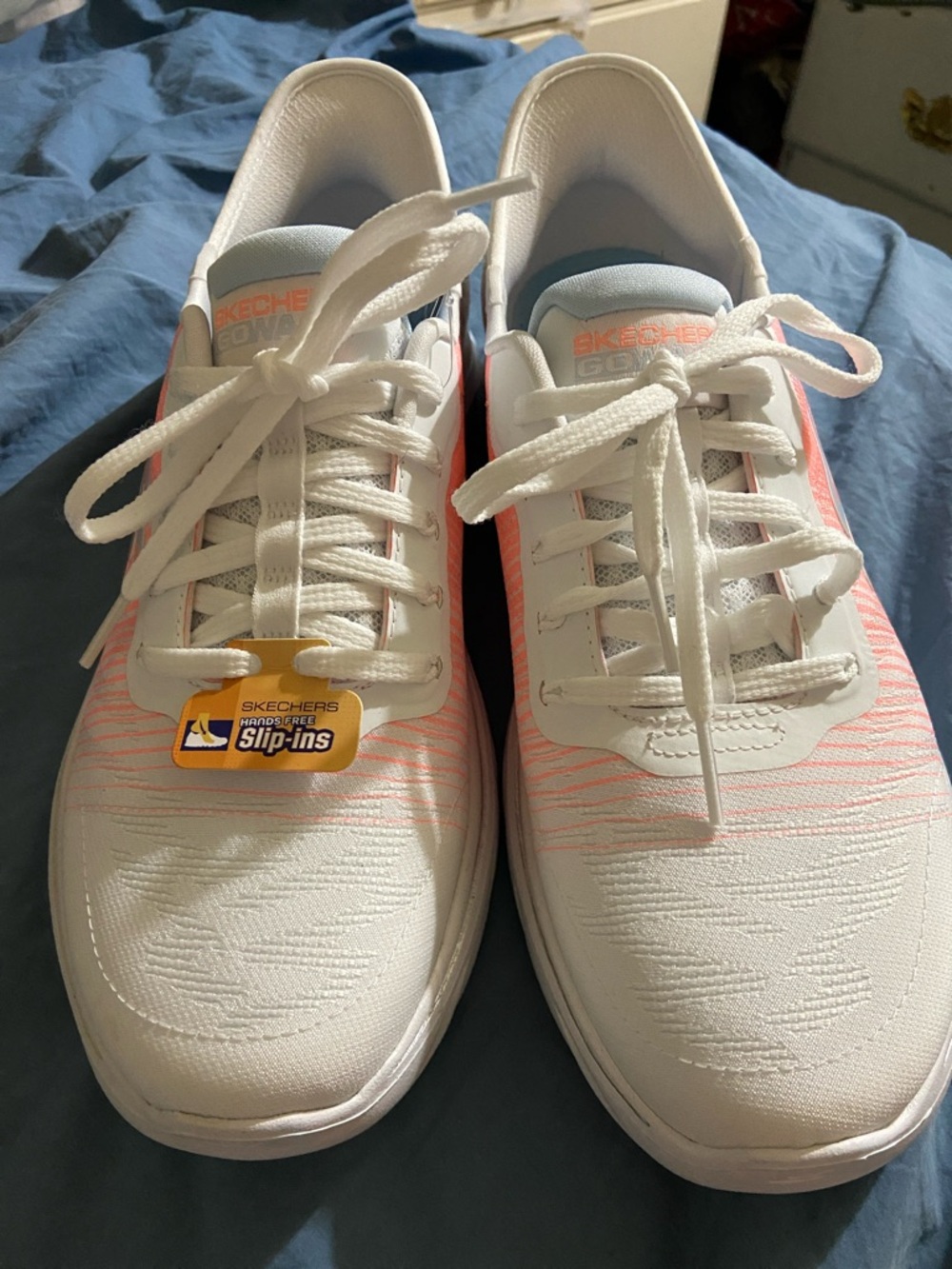 Skechers White Sneakers with Coral Accents